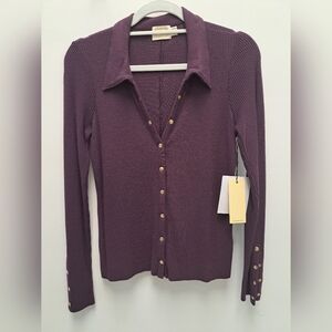 Nation LTD Plum Button-Down Ribbed Top